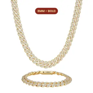 JAXXON Women's Iced Out Cuban Set 8mm - Gold - Box Clasp