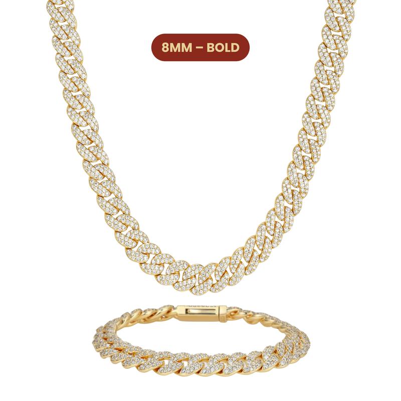 JAXXON - Women's Iced Out Cuban Set - 8mm - Gold - Box Clasp