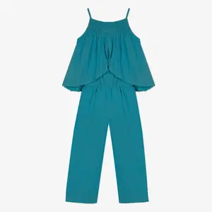Catimini Jumpsuit in Lagoon-blue Seersucker (Size 4, 6)