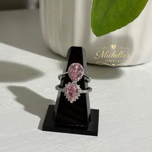 925 Sterling Silver Pink Teardrop Ring