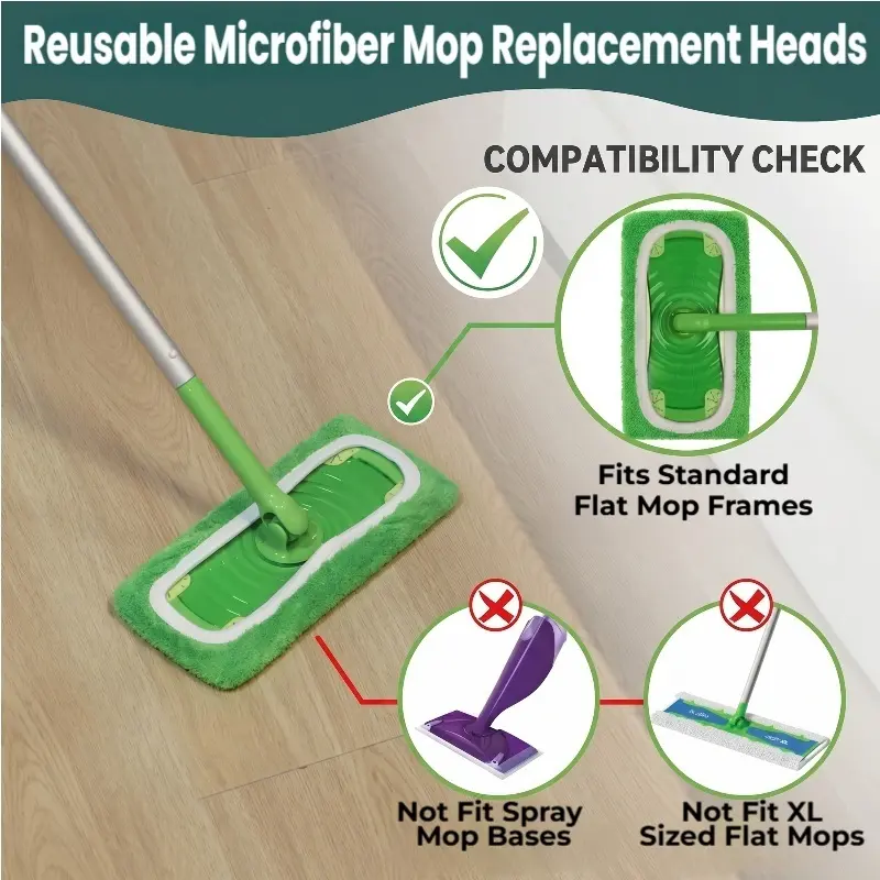 Washable Microfiber Mop Heads Replacements - Universal Cloth Pad Refills, Wet/Dry, Fits Standard Flat Mop Frames, for Indoor Floor Cleaning, Handle Not Included-YY0