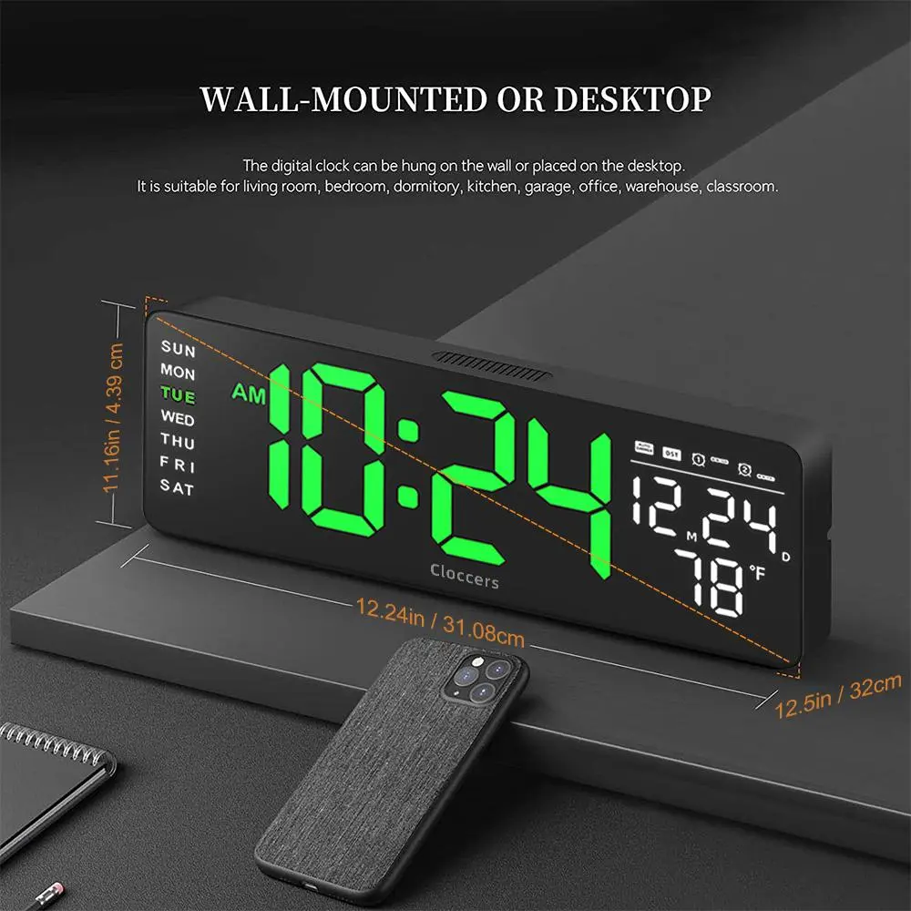 USB & Battery Charging Digital Wall Clock without Battery, 1 Count Remote Control Large Screen Wall Clock with Indoor Temperature Date Week Display, Bedroom Accessories Countdown Digital Timer, Digital Clock Decor, Halloween #GLOBAL PICKS USB & Battery Charging Digital Wall Clock without Battery, 1 Count Remote Control Large Screen Wall Clock with Indoor Temperature Date Week Display, Bedroom Accessories Countdown Digital Timer, Digital Clock Decor, Halloween #GLOBAL PICKS
