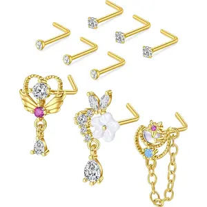 20G Stainless Steel Nose Rings - 20 Gauge Hoops & Studs - Flower, Heart,  & L-Shaped Nostril Nose   for Women & Men