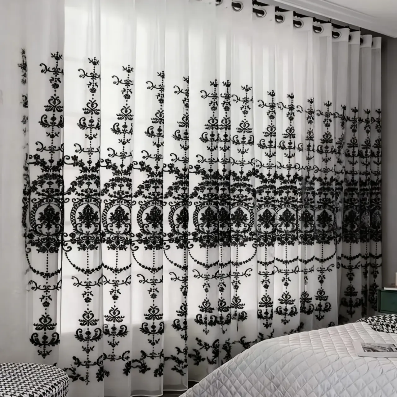 Vintage Floral Pattern Sheer Curtain, Lightweight Embroidered Decor, Minimalist Style Drapes for Living Room Bedroom, Net Curtains Window, Home Decoration Curtain, 1 Piece