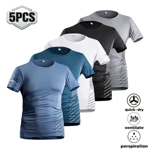 5-pack Men's Ice Silk Sports T-shirt with Mesh Splicing Design, Essential for Running, Fitness Training, Outdoor Sports Athletic Fashion
