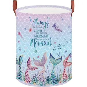 Mermaid Room Decor Kids Laundry Basket,Pink Ocean Baby Girls Laundry Hamper, The Sea Kids Clothes Hamper Box, Cute Beach Pool Toy Bin (Mermaid)