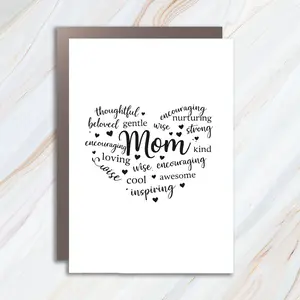 Mother's Day Heart Greeting Card, Mom Typography Card, Mama Love Card, Mother's Day Card MC109