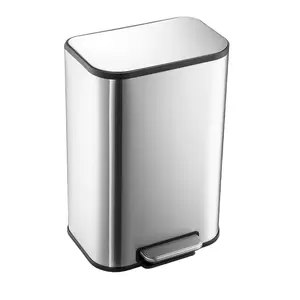 12L Stainless Steel Garbage Can with Lid, Step-On Pedal and Inner Bucket, Rectangular Trash Can for Kitchen,Silver