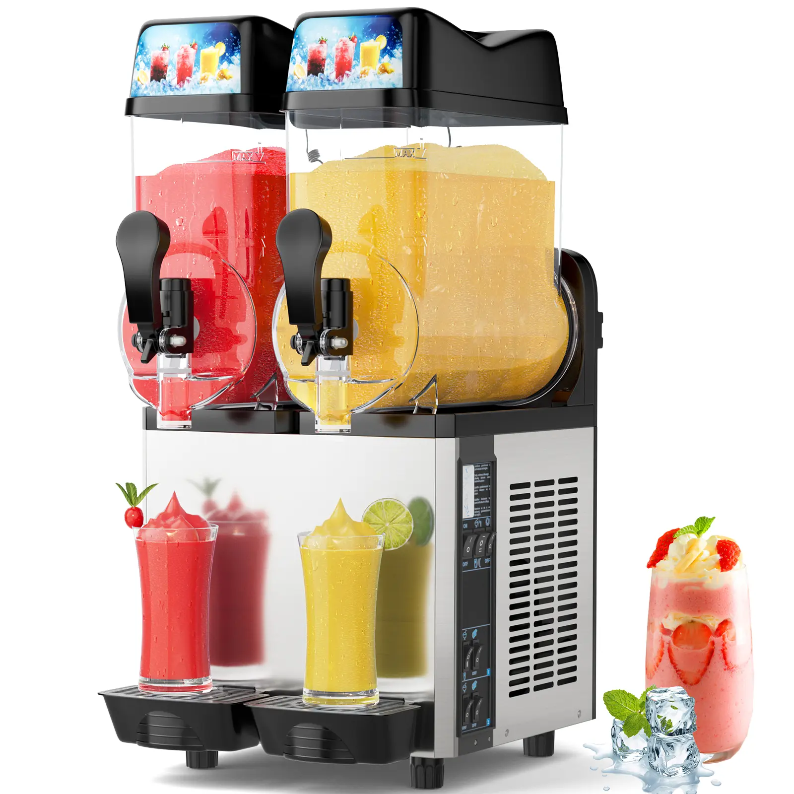Ultimate Commercial Slushy Machine – 12L × 2 Tank Stainless Steel Slush Machine,Commercial Frozen Drink Maker for Juices, Margaritas, and Cocktails – Ideal for Bars and Restaurants