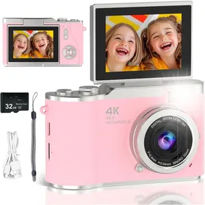 4K Digital Camera,Autofocus 48MP 1080P  Video Selfie Camera with 180? Flip Screen, Digital Camera 8X Zoom Anti Shake Compact Cameras for Photography,32GB TF Card for  Teens Beginner
