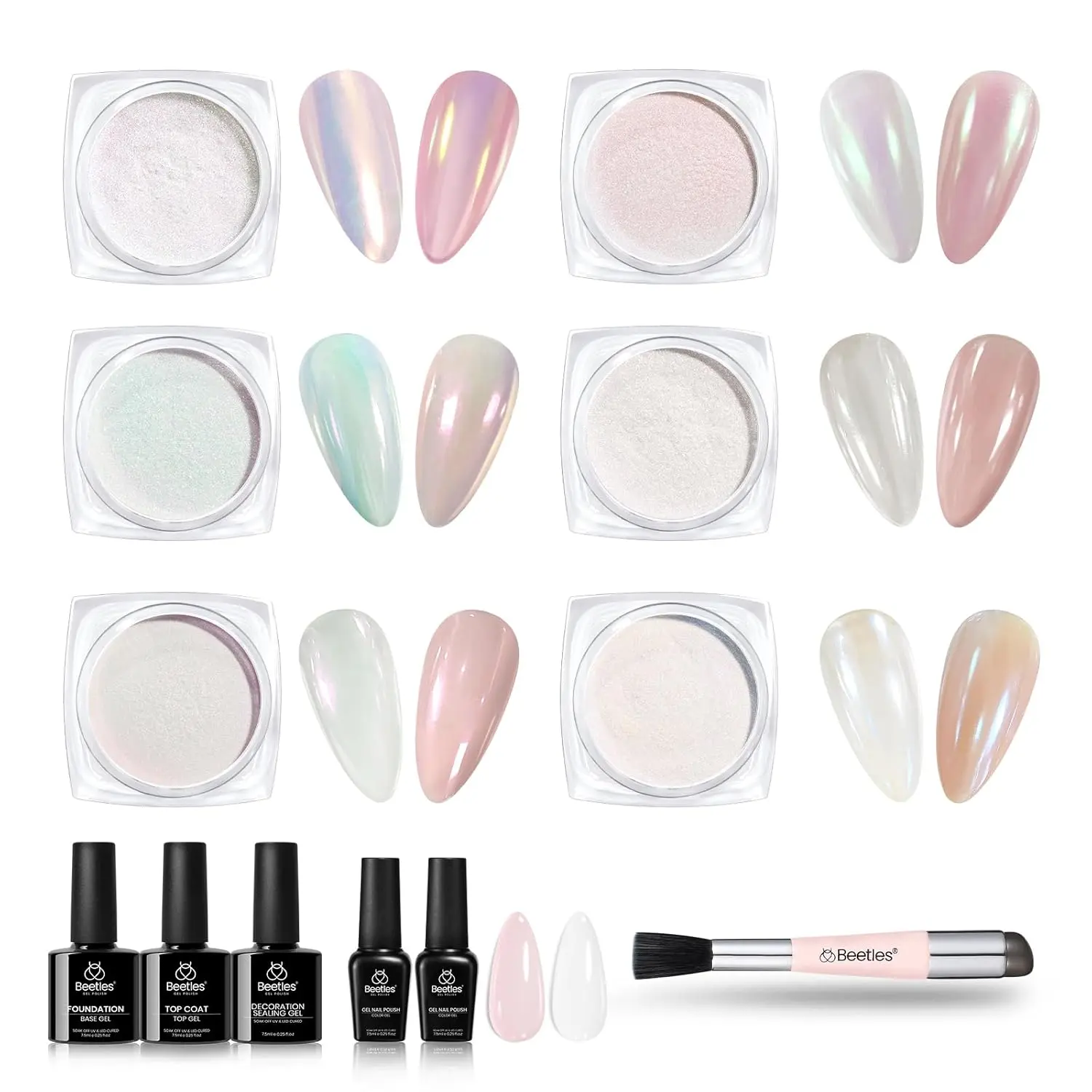 6 Colors Aurora Pearl Nail Powder Kit