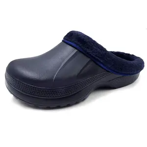 Amoji Waterproof Slippers Men's Winter Garden Shoes Clogs Fleece Lined Fur Furry Lining Ferry Warm Fuzzy Fur Liner 1534