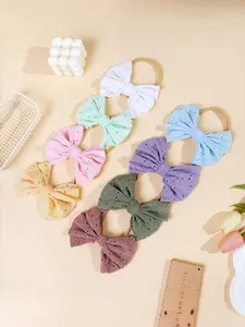 8pcs Boho Hollow Out Handmade Embroidered Bow Hair Accessories, Soft Lace Headbands, Gentle Colors, Perfect for Photoshoots and Daily Wear