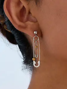 Ladies Earrings Gold And Silver Color Matched Pins Paper Clips Pendants Earrings Stainless Steel 18k Gold Plated Anti Allergy Unique And Creative Design Jewelry