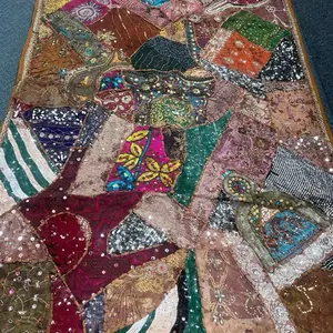 Handmade Wall Decor Tapestry - Vibrant Patchwork Design with Beads and Sequins for Boho Home Decor