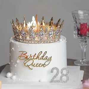 Golden Queen Crown 2pcs Sparkling Acrylic Toppers - Durable Birthday Cake Decorations for Holiday Celebrations and Bachelor Parties Ornaments