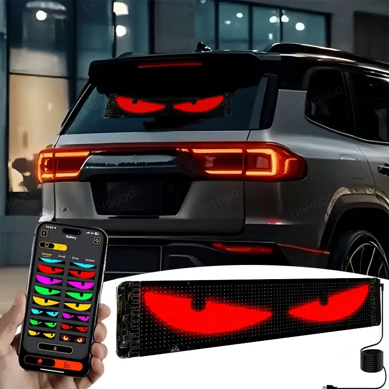 LED Eyes for Car Windshield 14.56"x3.62", Programmable Animated Devil Eyes Light for Windshield, APP Control Customizable LED Matrix Display for Cars, SUVs