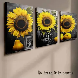 Sunflower Canvas Wall Art Print Set, Floral Poster for Living Room Kitchen Home Office, Classic Modern Style Unframed Interior Landscape