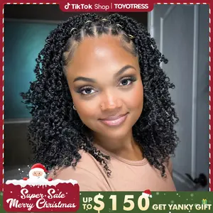 Toyotress Yanky Twist Crochet Hair - 12-18 Inch 8 Packs (30 Strands/Pcs) Fluffy Spring Mini Twist Passion Twist, 3 Tones Ombre Brown Pre-Looped Crochet Braids Braiding Hair/100% humand made/1 hour Install/Reuseable 100 reps/ For Blak Women natural