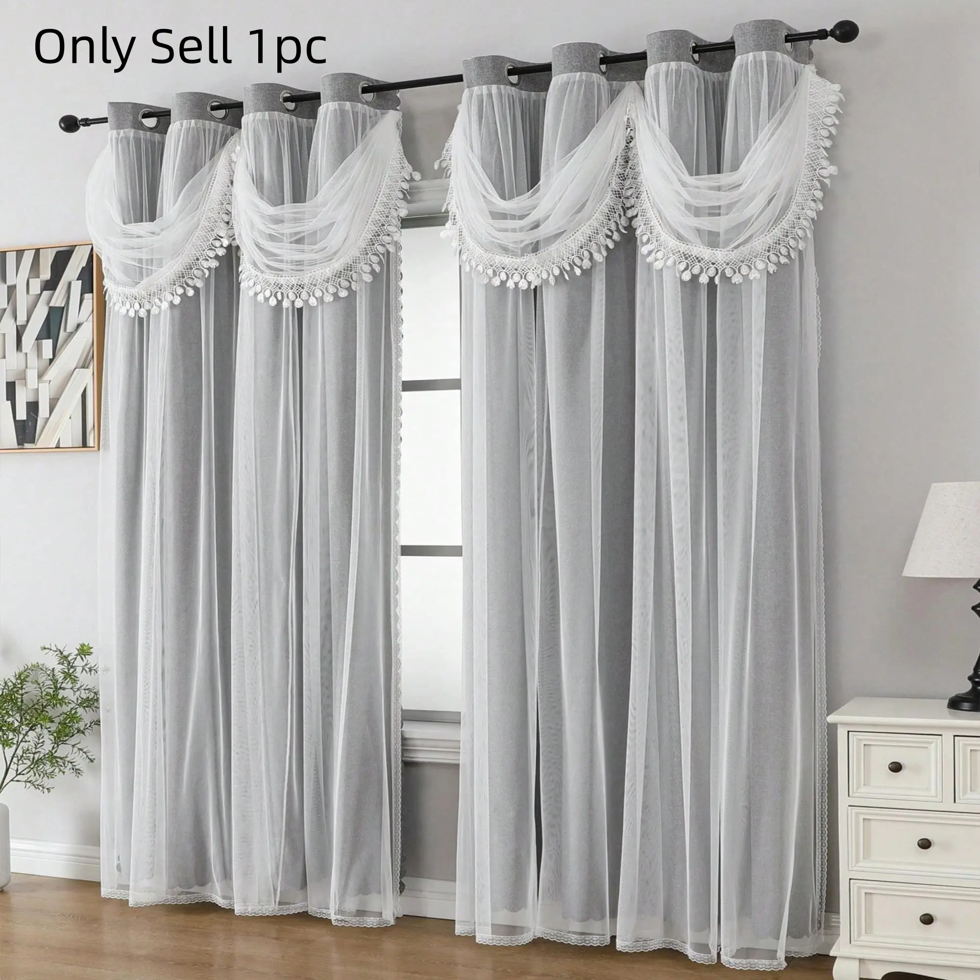 1 Count European Style Embroidered Double Layer Curtain, 100% Blackout Decorative Window Curtain, Single Panel Curtain, Suitable for Living Room Bedroom Home Decor, Home Decoration Curtain, Window Drapes, Curtains Black Out, Halloween Decor