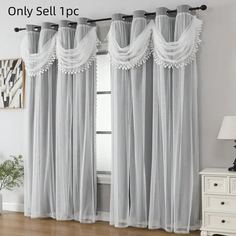 1 Count European Style Embroidered Double Layer Curtain, 100% Blackout Decorative Window Curtain, Single Panel Curtain, Curtain for windows, Suitable for Living Room Bedroom Home Decor