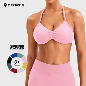 YEOREO SoftHue Women's Strappy Halter Sports Bra Padded Gym and Workout Yoga Top