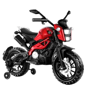 Electric Motorcycle for kids ride on motorcycle 12V Electric Dirt Bike with Training Wheels Hand Racing Foot Brake PU seat Ride on Motorcycle for 3~6 years Boys Girls gift