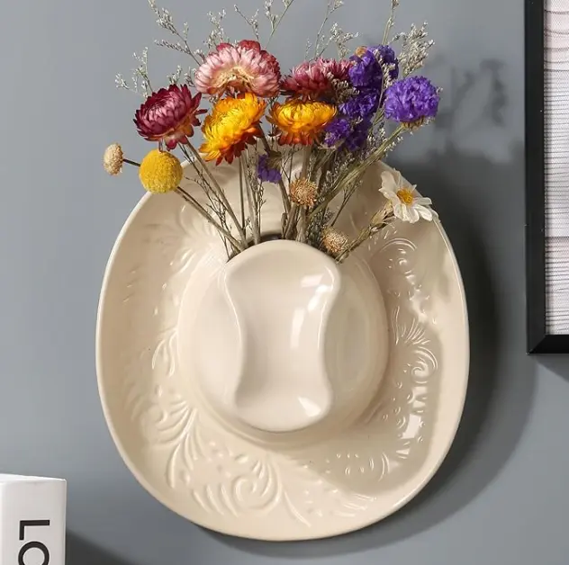 Cowboy Hat Hanging Wall Planter, Decorative Garden Hanging Planter for Home Improvement & Garden Supplies