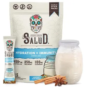 Salud 2-in-1 Hydration & Immunity Packets with Electrolytes, Immune Support, Elderberry & Dairy & Soy Free - 400mg, 250mg, 100mg, 15 Servings - Healthcare, Vitamin Dietary Fitness Supplement Edible