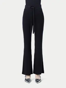 Drawstring Ribbed Cotton Silk Cashmere Blend Flares