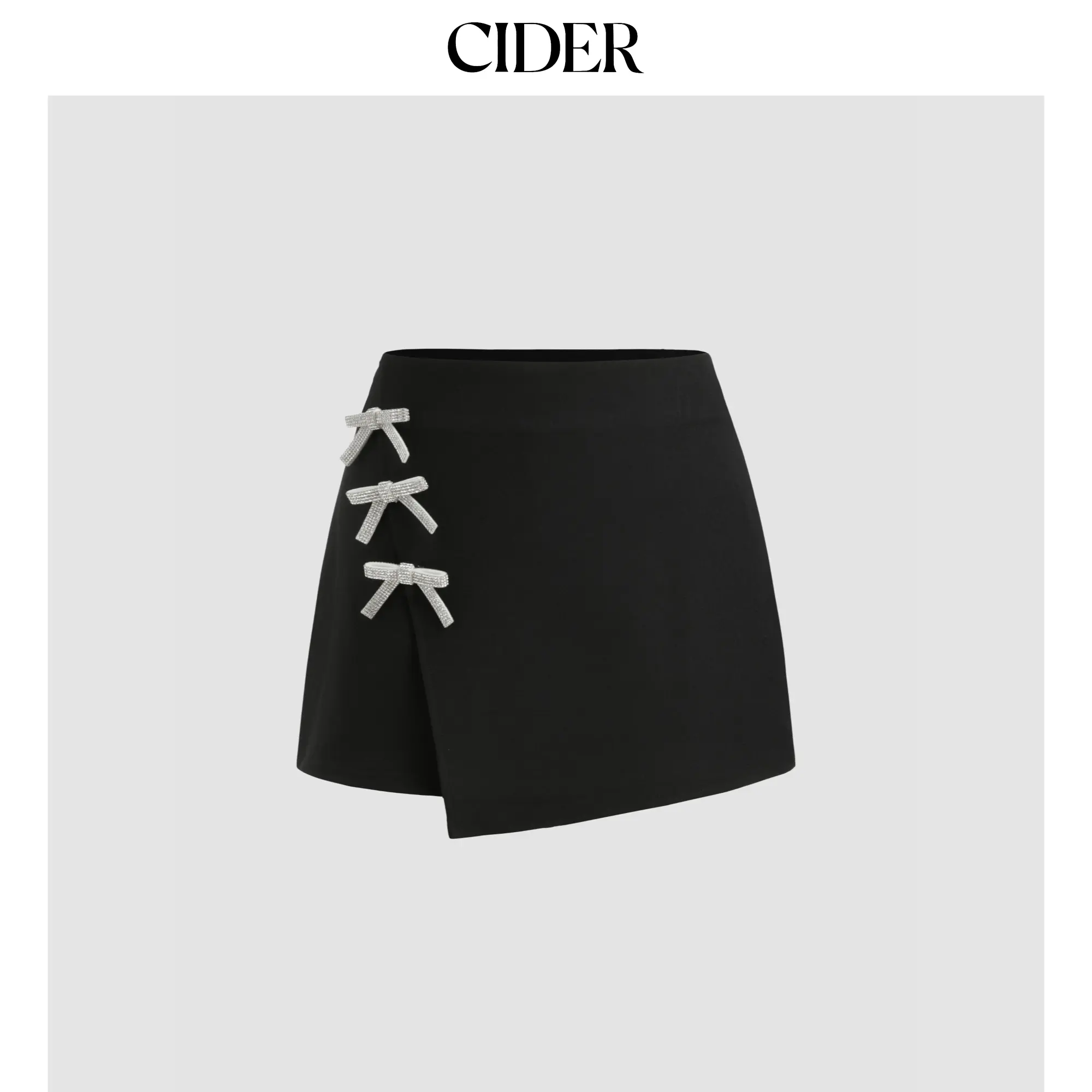 Cider [2 colors, size 0-26] Mid Rise Wrap Solid Bowknot  Mini Skirt