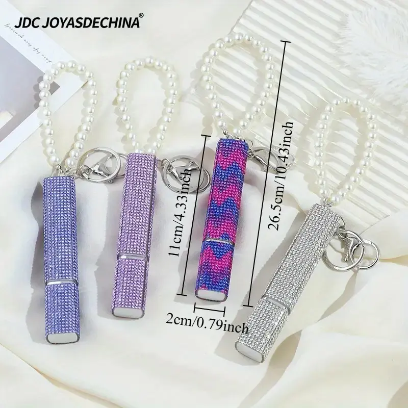 Chic 0.34oz Perfume Atomizer Keychain with Rhinestones & Faux Pearls Portable Refillable Scent Pump Case for Women Ideal for Travel Car Keys Bags Perfect Gift for Mother'S Day Valentine'S Christmas Travel Fragrance Elegant Accessory Durable Keychain