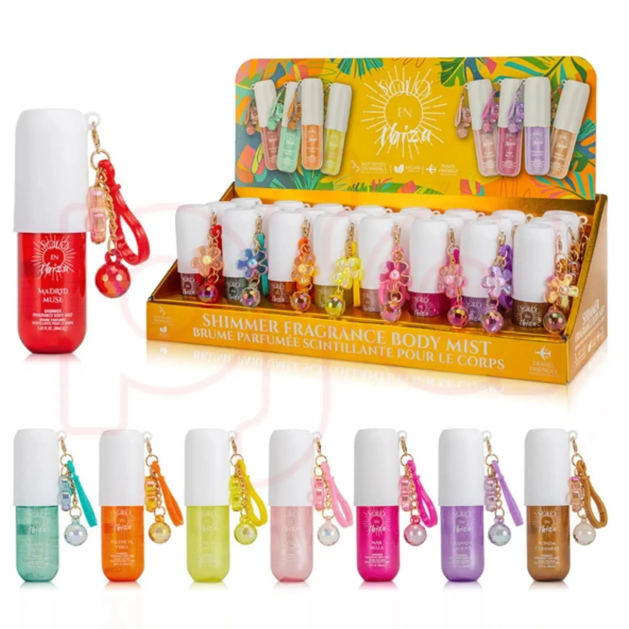 Shimmer Fragrance Body Mist Set – Assorted Scents 1.02oz/30ml Travel Size with Charm Keychain