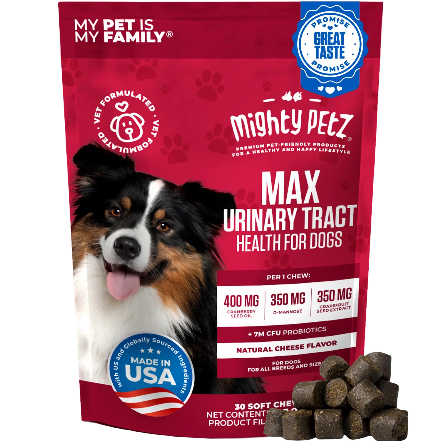 MAX Urinary Tract Health for Dogs - Cranberry for Dogs - Kidney & Bladder Support Chews with D-Mannose & Probiotics