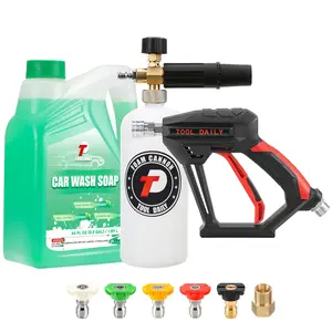 Tool Daily Short Pressure Washer Gun with Foam Cannon, Car Wash Soap 64 Oz, 5 Power Washer Nozzle Tips, 1/4 Inch Quick Connect