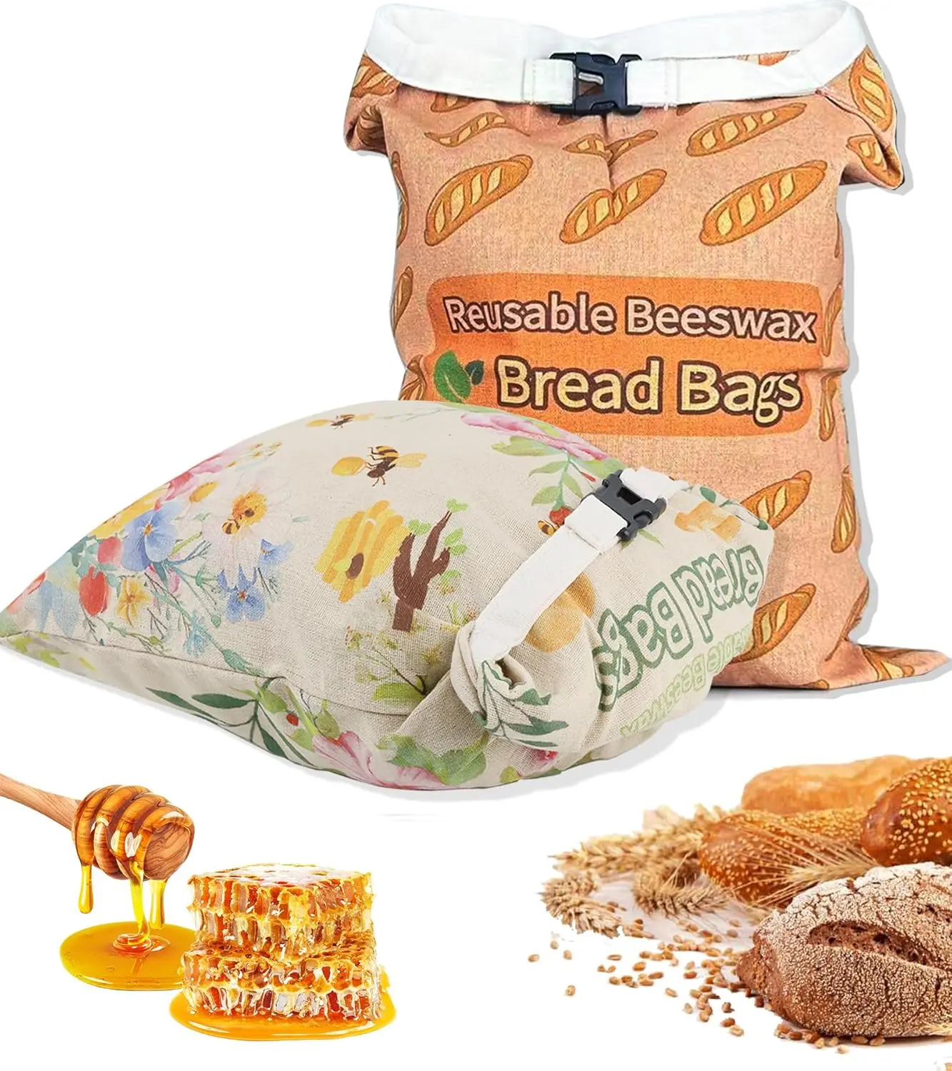 2 Pack Reusable Beeswax Bread Bags, Keep Sourdough Fresh Longer, XL Linen Bread Storage Bags with Moisture Lock, Freezer Safe Bread Keeper for Homemade Bread, Eco Friendly Kitchen Essentials