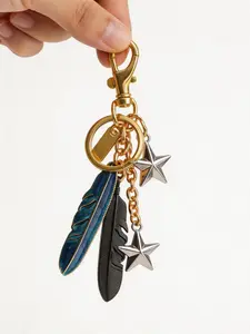 Boho Gothic Metal Stainless Steel Blue Feather Silver Star Keychain, Y2K Vintage Bag Charm Car Accessory, Ideal Gift for Her Birthday, Keychain For Bags