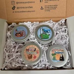 Japanese Anime Films Sample Pack Bundle | Howl's Breakfast, Kiki's Bakery, Rainy Days & Spirited Bathhouse 2 oz Sample Tin Bundle