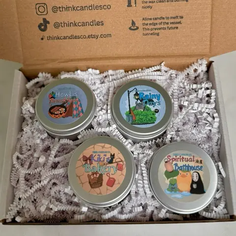 Japanese Anime Films Sample Pack Bundle | Howl's Breakfast, Kiki's Bakery, Rainy Days & Spirited Bathhouse 2 oz Sample Tin Bundle