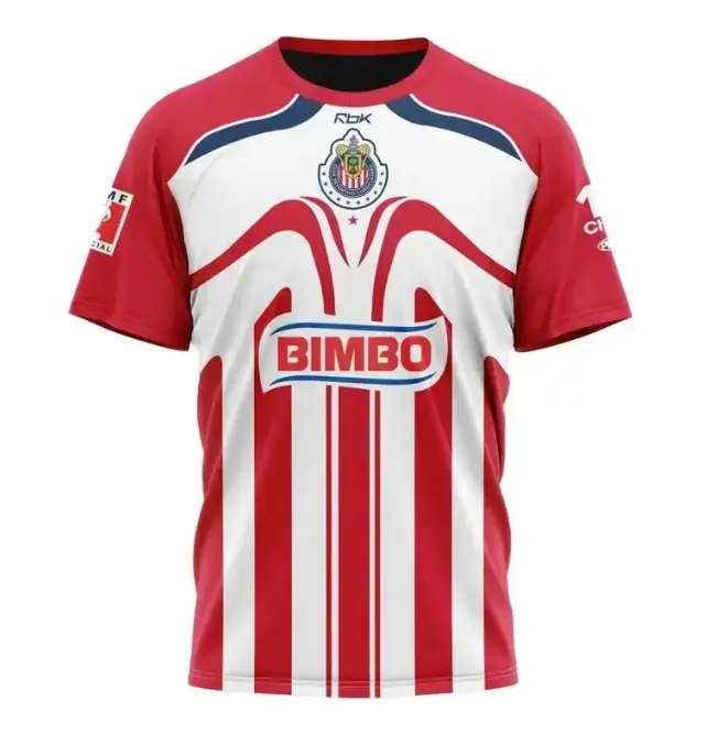 LIGA MX Chivas Guadalajara Retro 2006 Home Kits, 3D All Over Print Full Logo Men's Short Sleeve Jersey Shirt Sports Outfits, Soccer Jersey Shirt, Football Shirt, Sportswear, Full Size S-5XL