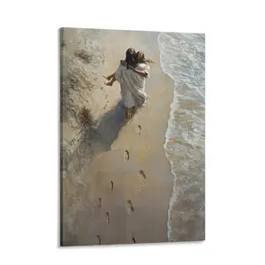 Jesus Carrying You Canvas  Art, Christian Beach Scene Decor, Faith Based Religious  Art, Inspirational Jesus Artwork, Coastal Christian Home Decor, Spiritual Encouragement Gift, Christian  Decoration