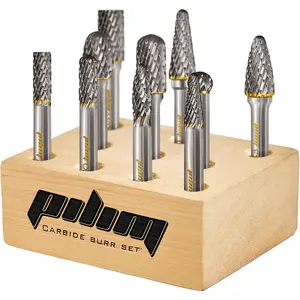 Tungsten Carbide Burr Set 1/4" Shank 10 count Double Cut Rotary  Burrs   Bits for Steel and  Working, Grinding, Carving, and Engraving