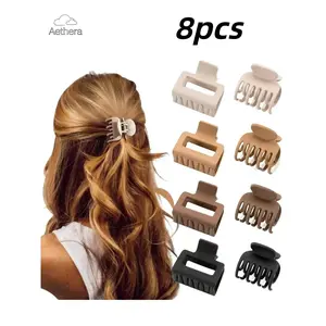 8pcs Matte Hair Clips, Flat Claw Clips for Women & Girls, Rectangle & Double Row Design, Ideal for Thin/medium/fine Hair, Non-Slip Jaw Clamps