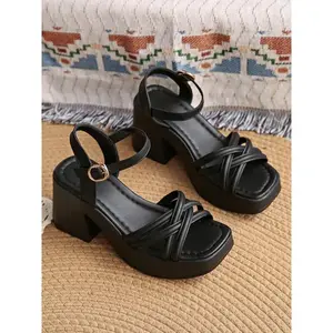 Women's Fashionable Cross Strap Heeled Sandals, Casual Comfortable High Heel Sandals for Daily Wear, Trendy All-match Platform Sandals for Women & Girls, Casual Flatform Sandals（gift）Gift
