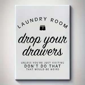 [Funny Laundry Room Wall Art] 1pc Funny "Drop Your Drawers" Laundry Room Wall Art - Retro Black & White Framed Poster with Solid Wood Frame, Waterproof Canvas, Includes Hanging Hardware - Humorous Home Decor for Bathroom Decoration Artistic