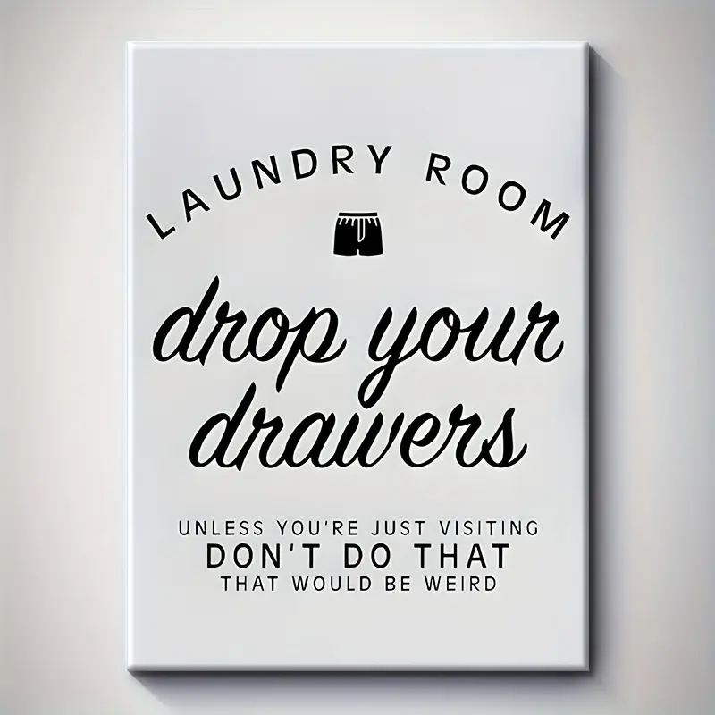 1pc Retro Black & White Framed Funny Laundry Room Wall Art Print - Solid Wood Frame, Waterproof Canvas, Hangable Hanging Hardware Included - Artistic Humorous Home Decoration for Laundry Room