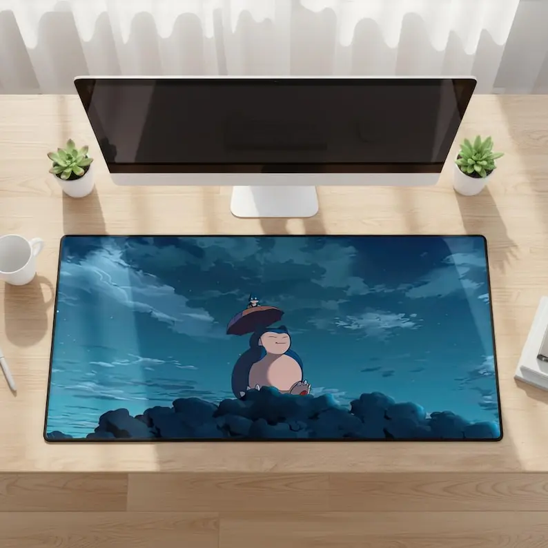 Relaxing Snorlax Mouse Pad, Cute Anime Desk Mat, Cozy Gaming Mousepad, Kawaii Desk Setup, Sleepy Monster Desk Decor, Gamer Gift