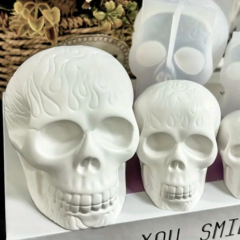 3D Skull Candle Molds - High-Quality Food-Grade Silicone, Irregular Shape for Unique Candles, Resin, Plaster & Soap Making - DIY Halloween Decor, Home Decoration, Craft Gifts