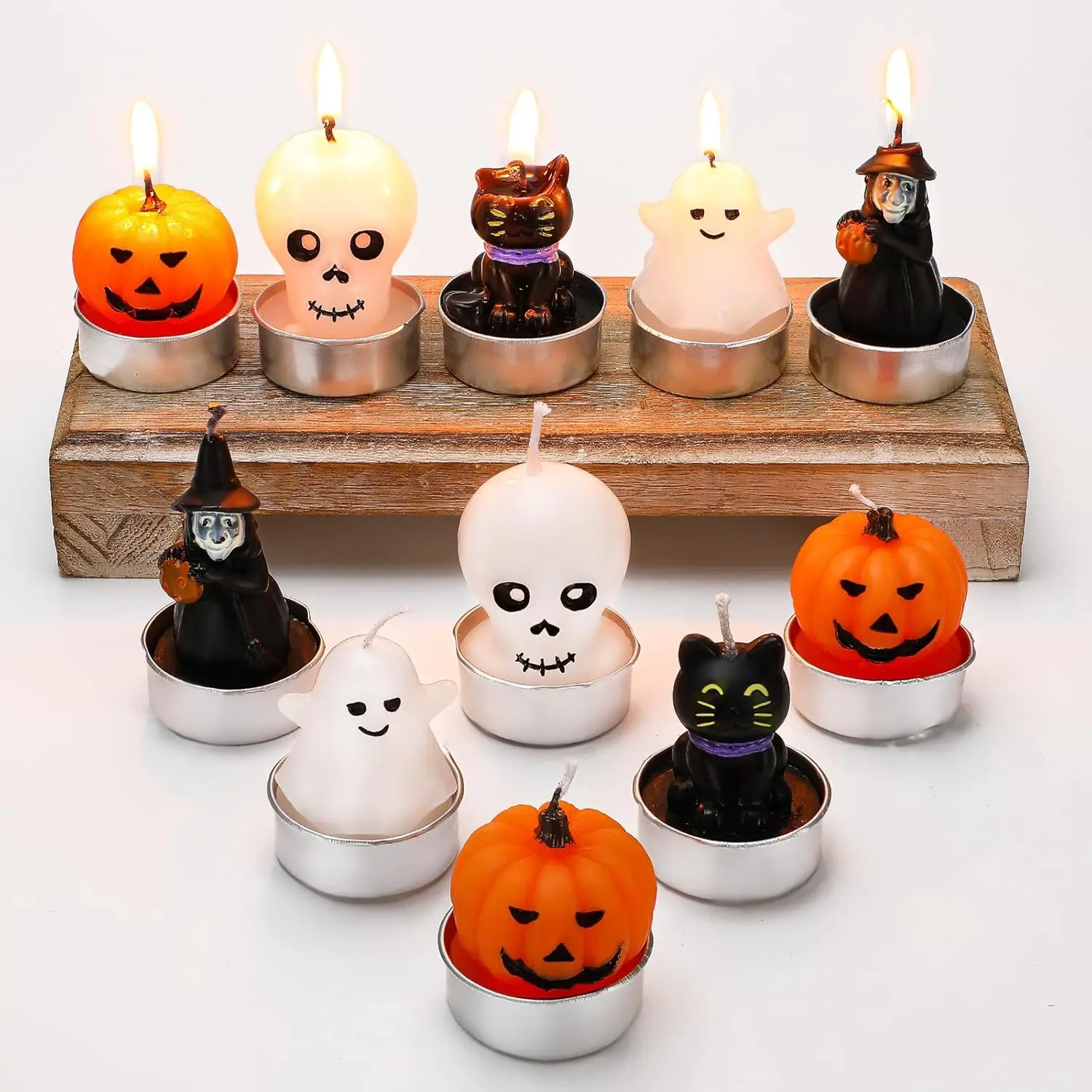 Halloween Fall Gift 20 Pcs Halloween Candles 5 Styles 1.6"x 1.8" Mini Tealight Candles Bulk Cute Pumpkin Ghost Witch Black Cat Shaped Halloween Trick or Treat Haunted House Activity Decorations Party Supply