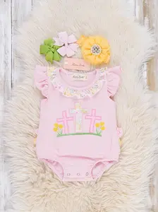 Three Crosses Easter Promise Embroidered Cotton Bubble Romper